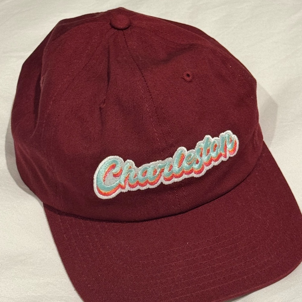 Charleston Burgundy Cap with Embroidered Text